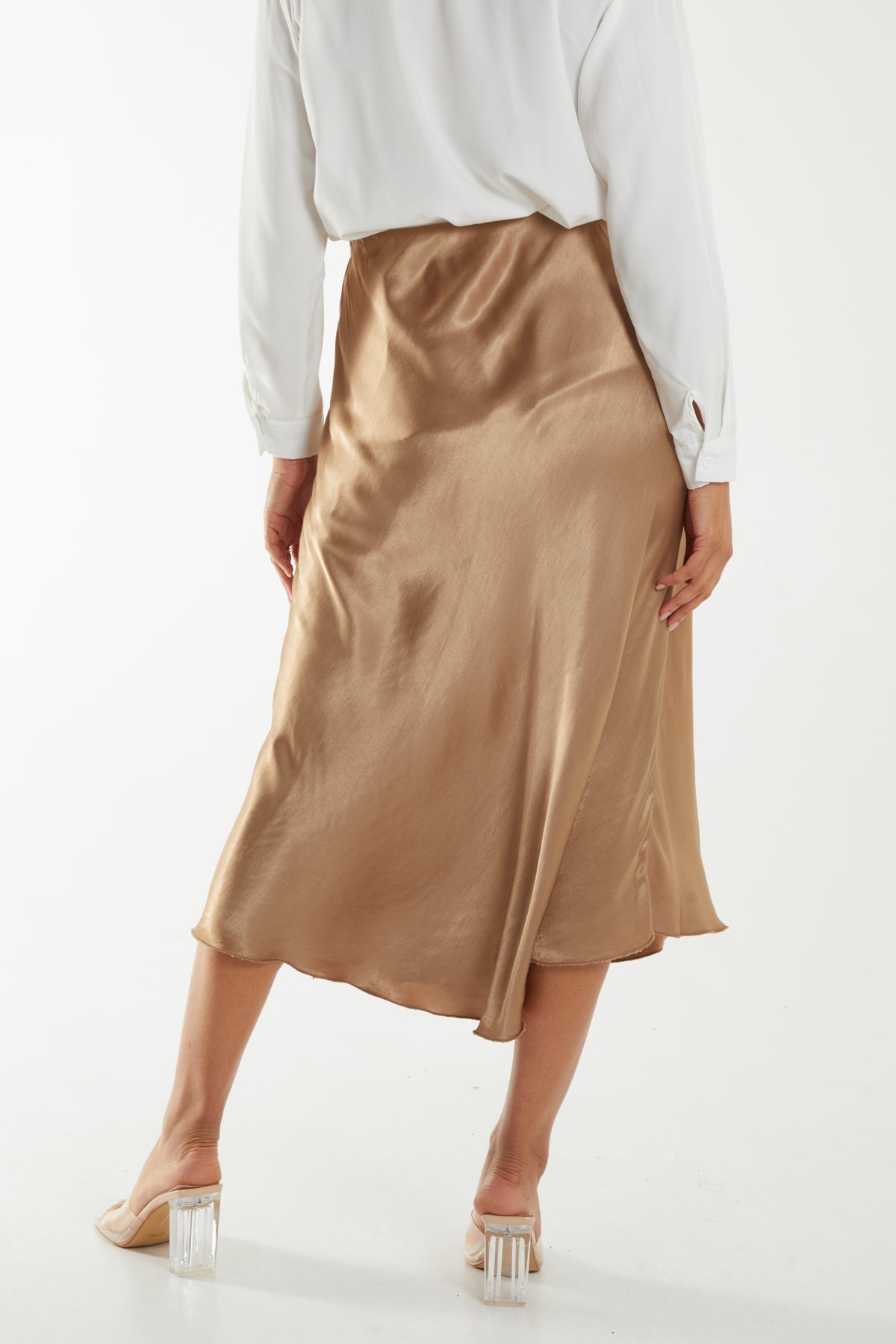 Waistband Satin Midi Skirt For Women  - Dropwear