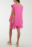 Co-Ord Frill Sleeve Top & Shorts For Women  - Dropwear