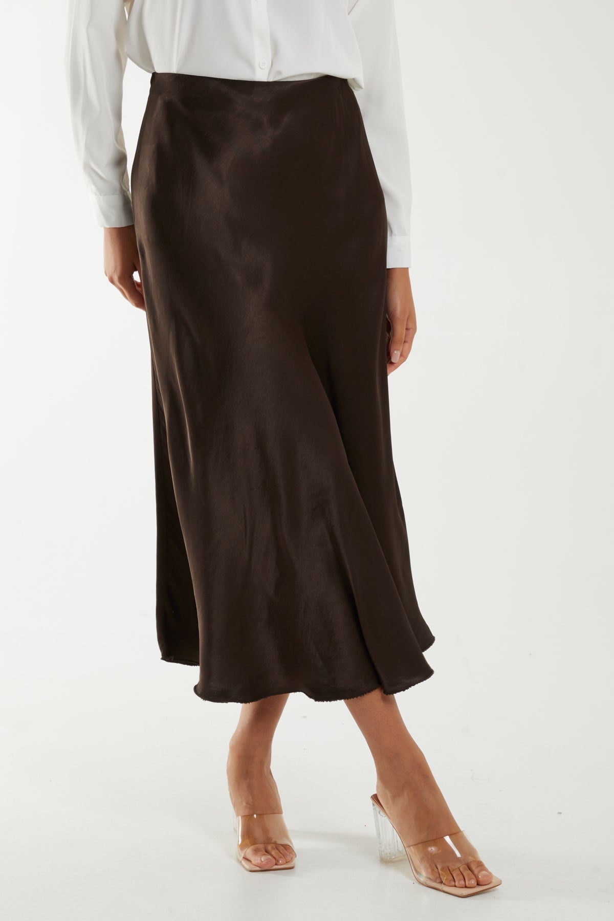 Charcoal Waistband Satin Midi Skirt For Women ONE SIZE - Dropwear