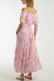 Paisley Bardot Shirred Bodice Midi Dress For Women  - Dropwear