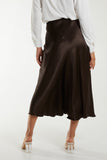 Khaki Waistband Satin Midi Skirt For Women ONE SIZE - Dropwear