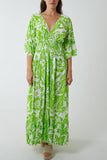 Orange Floral Shirred Waist Maxi Dress For Women ONE SIZE - Dropwear