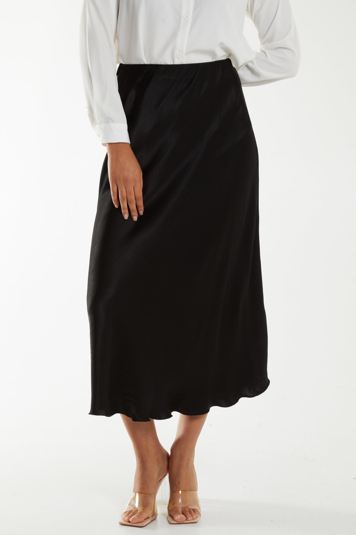 Waistband Satin Midi Skirt For Women  - Dropwear