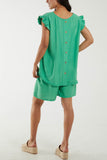 Co-Ord Frill Sleeve Top & Shorts For Women  - Dropwear