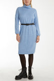 Roll Neck Belted Knitted Midi Dress For Women  - Dropwear