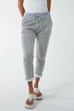 Pinstripe Contrast Waist Trousers For Women  - Dropwear