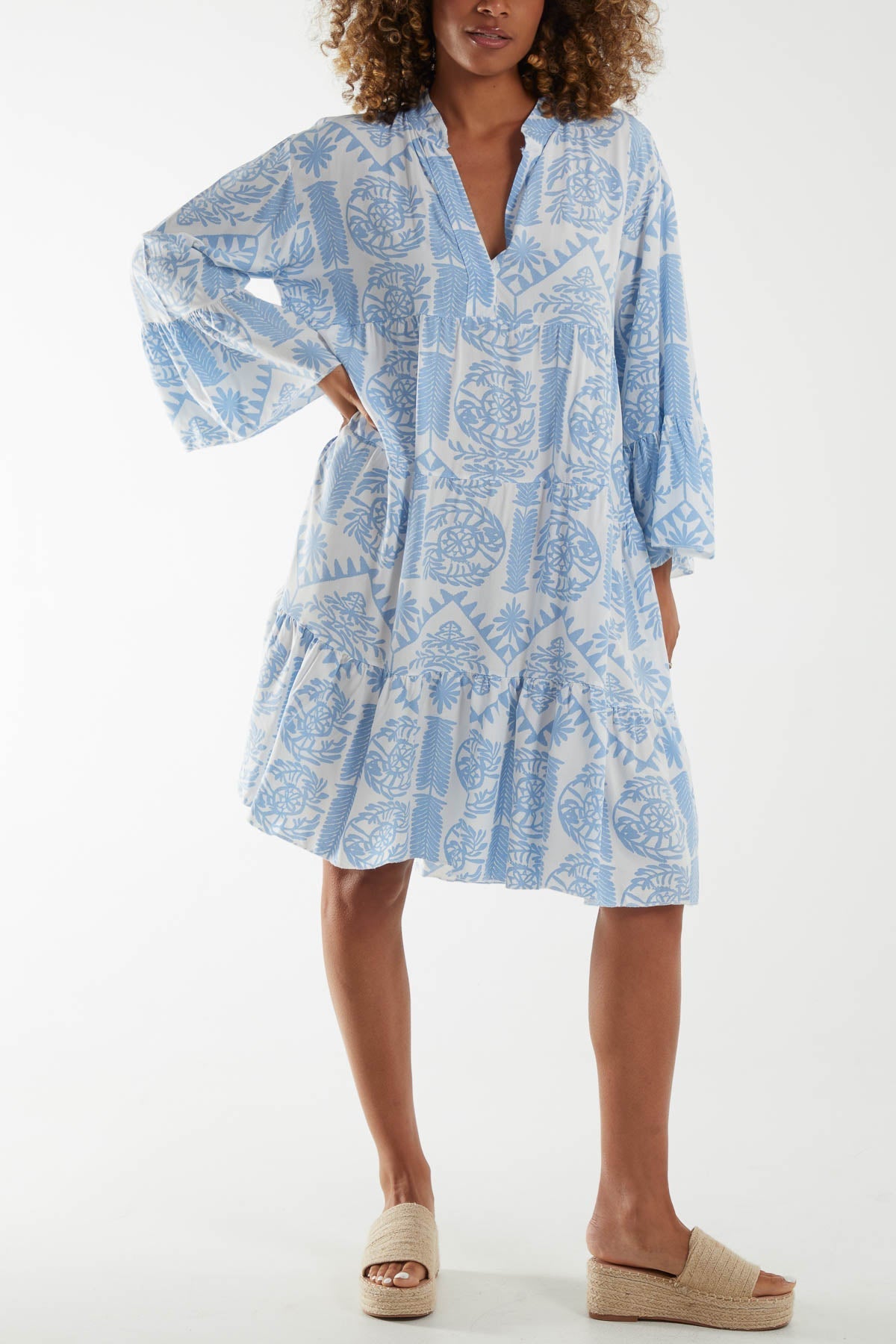Jade Tiered Baroque Floral Smock Print Dress For Women ONE SIZE - Dropwear
