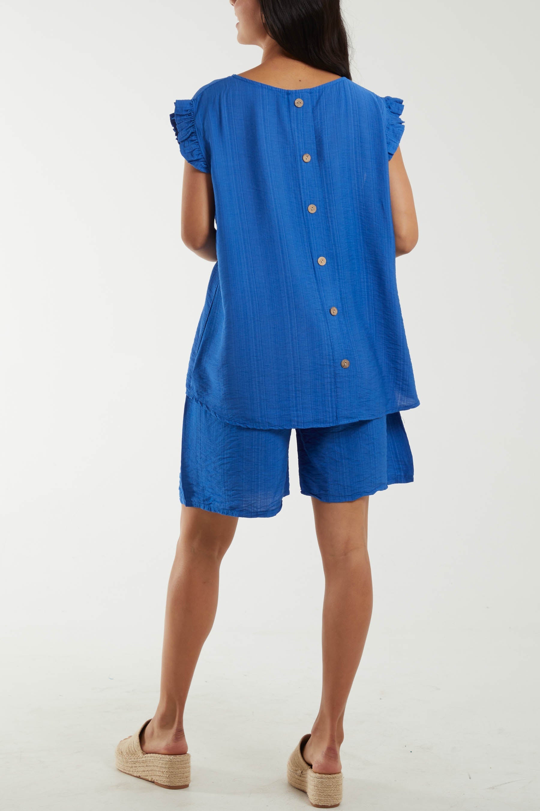 Rust Co-Ord Frill Sleeve Top & Shorts For Women ONE SIZE - Dropwear