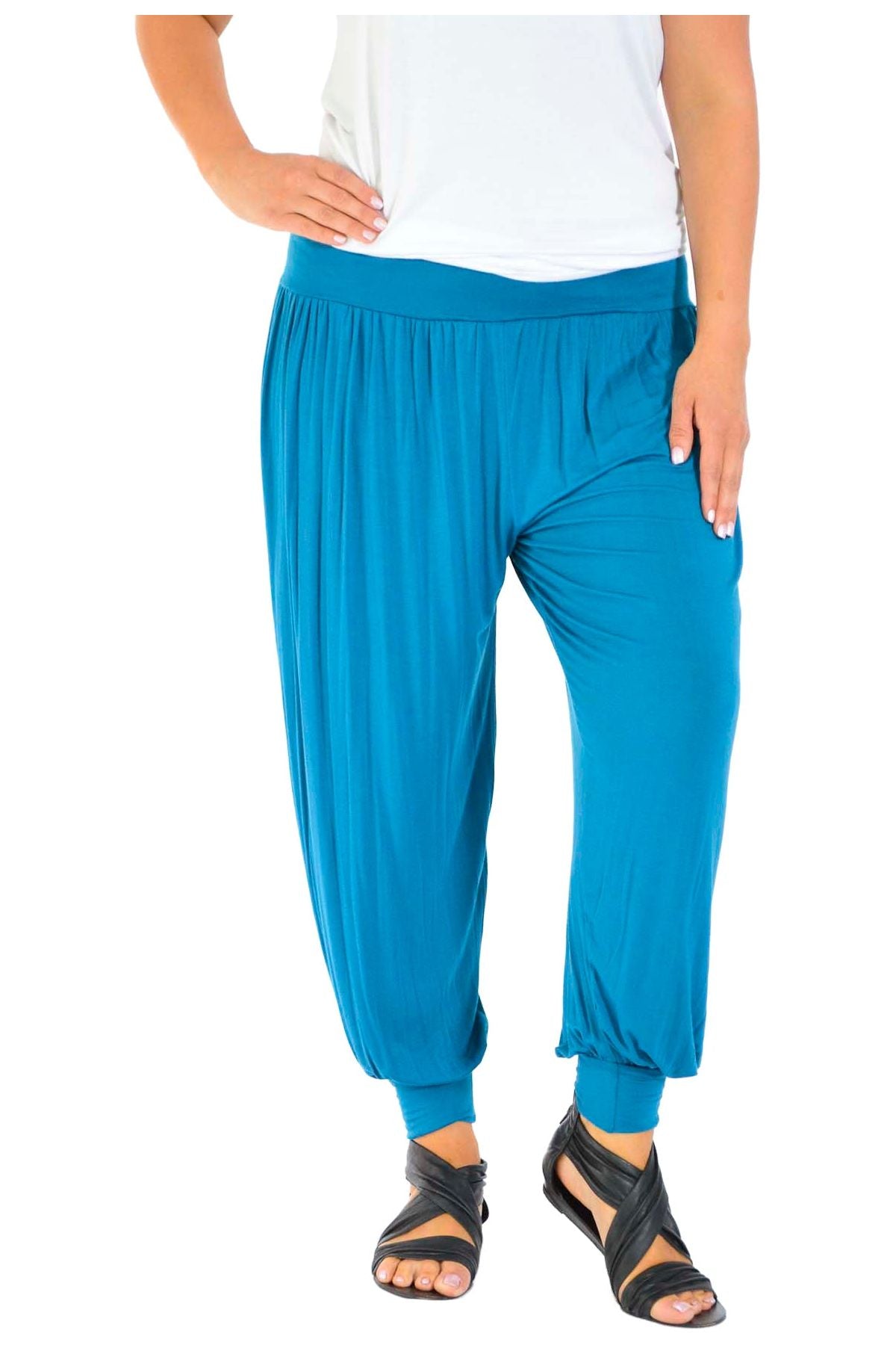 White Plus Size Harem Trousers Full Length For Women 24-26 - Dropwear