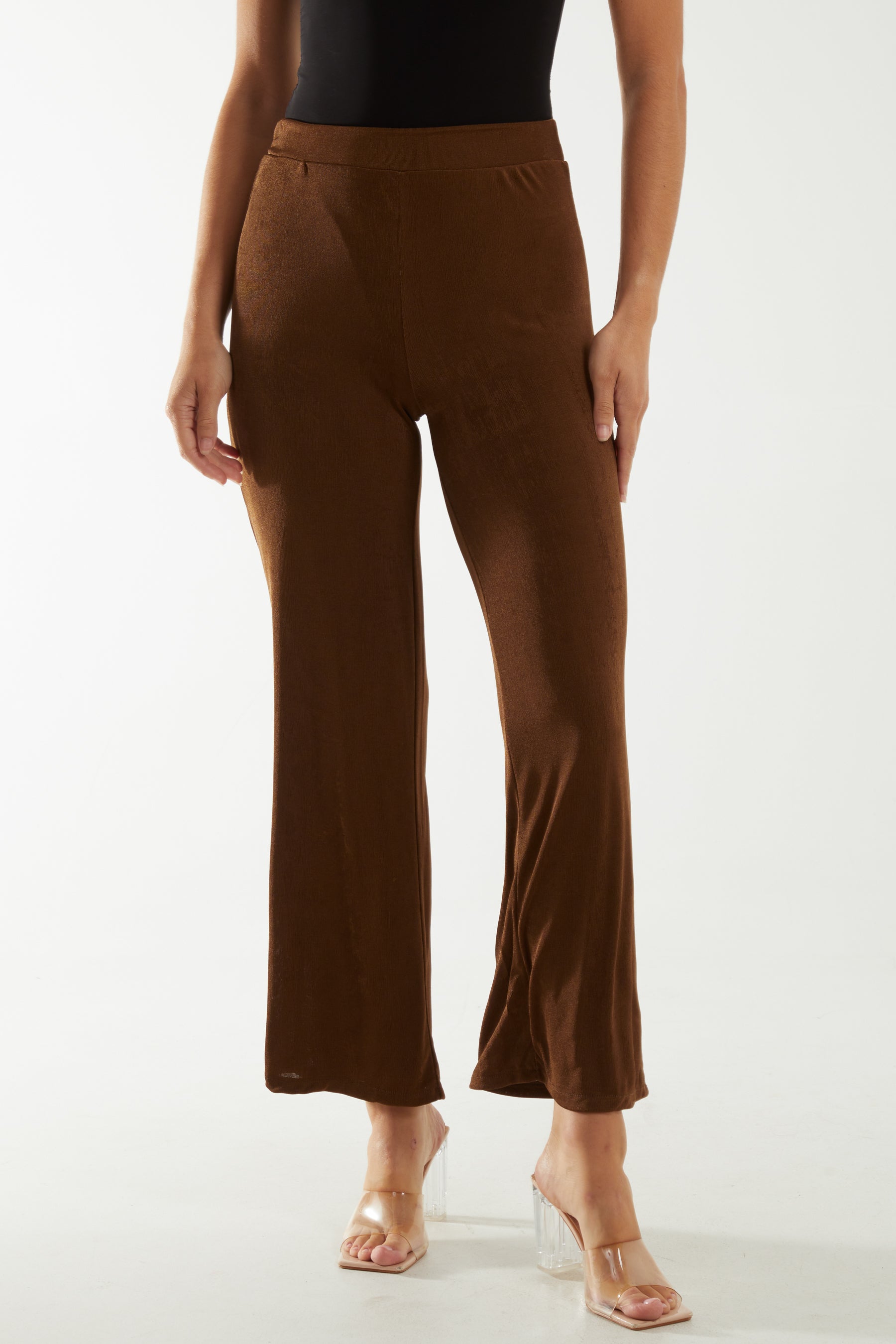 Brown Wide Leg Acetate Trousers For Women ONE SIZE - Dropwear