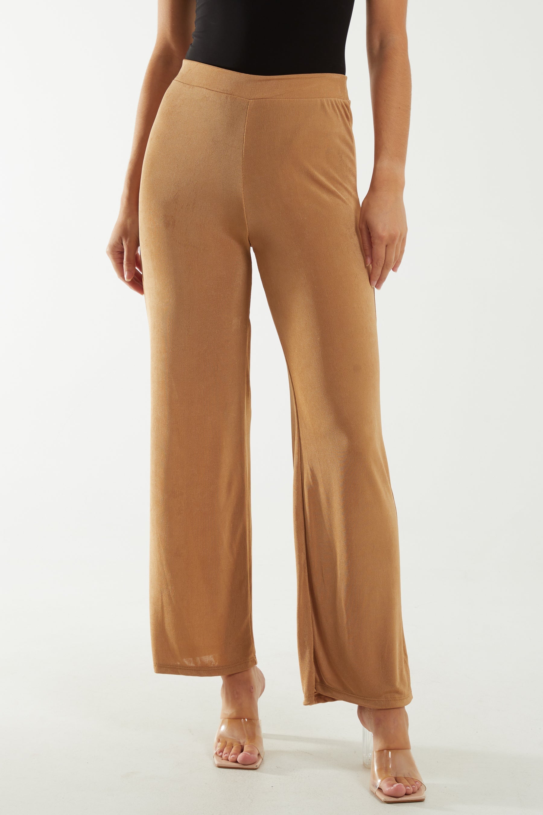 Bottle Green Wide Leg Acetate Trousers For Women ONE SIZE - Dropwear