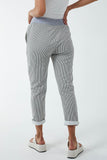 Pinstripe Contrast Waist Trousers For Women  - Dropwear