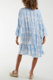 Orange Tiered Baroque Floral Smock Print Dress For Women ONE SIZE - Dropwear