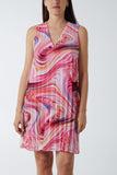 Abstract Swirl Sleeveless Pleated Dress For Women  - Dropwear