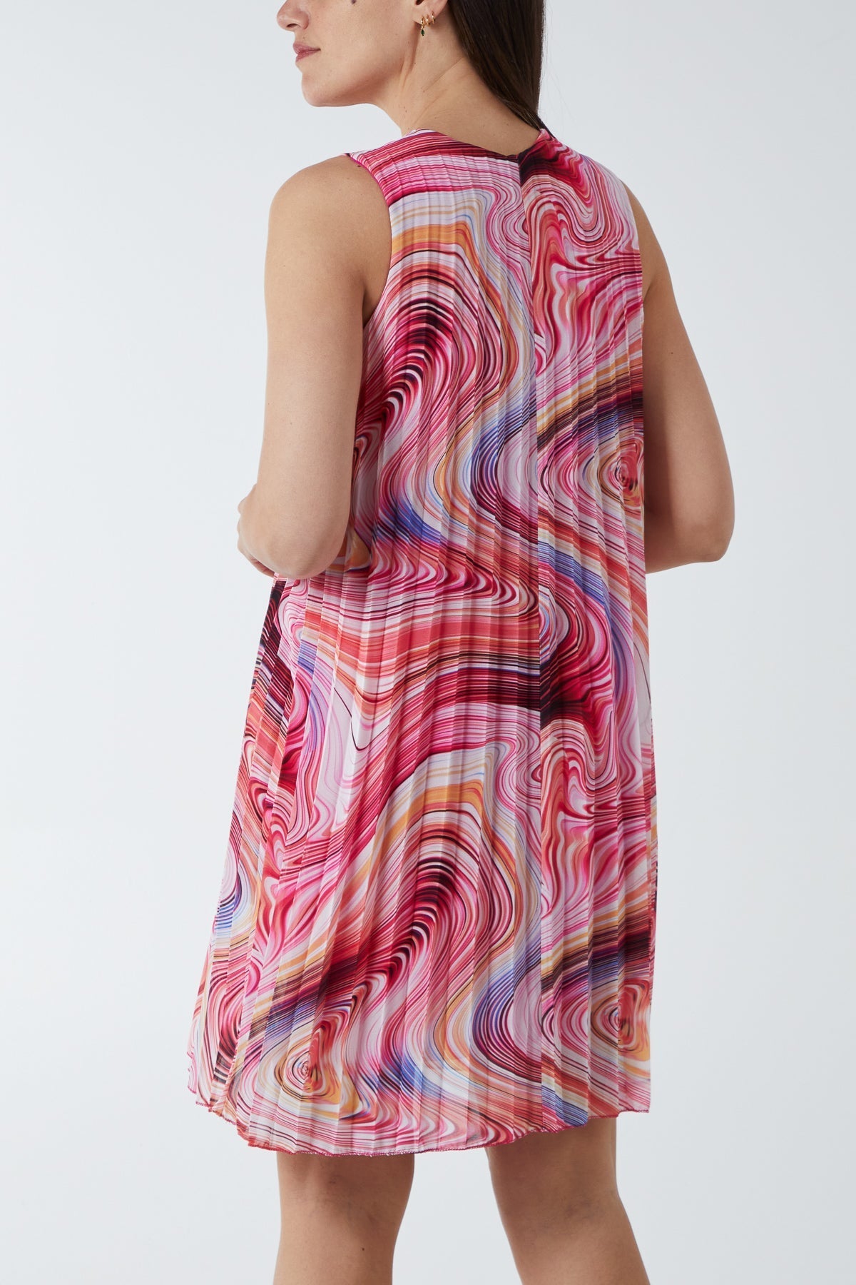 Abstract Swirl Sleeveless Pleated Dress For Women  - Dropwear
