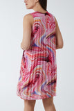 Abstract Swirl Sleeveless Pleated Dress For Women  - Dropwear