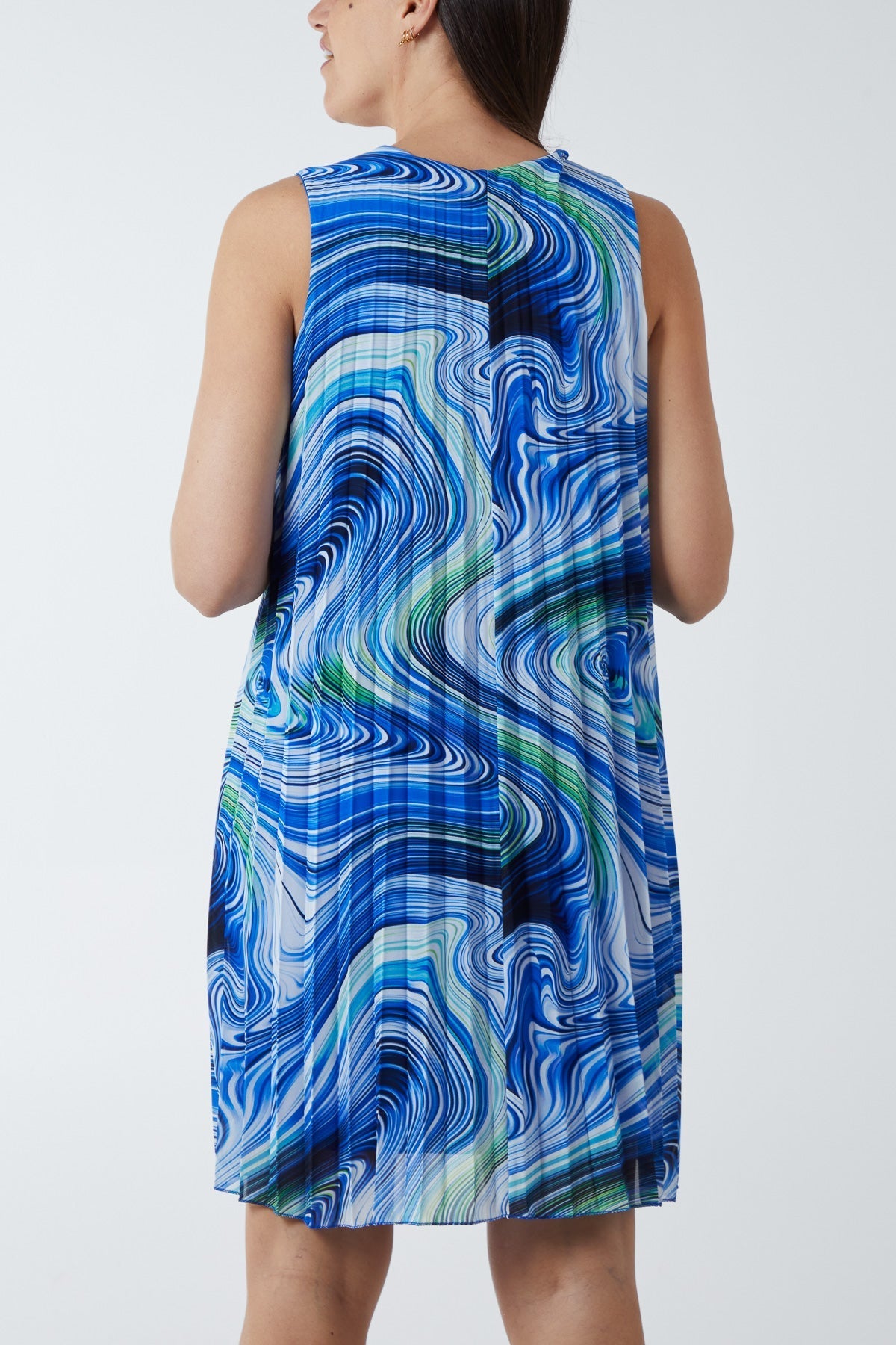 Hot Pink Abstract Swirl Sleeveless Pleated Dress For Women ONE SIZE - Dropwear