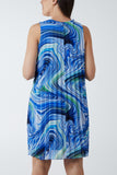 Hot Pink Abstract Swirl Sleeveless Pleated Dress For Women ONE SIZE - Dropwear