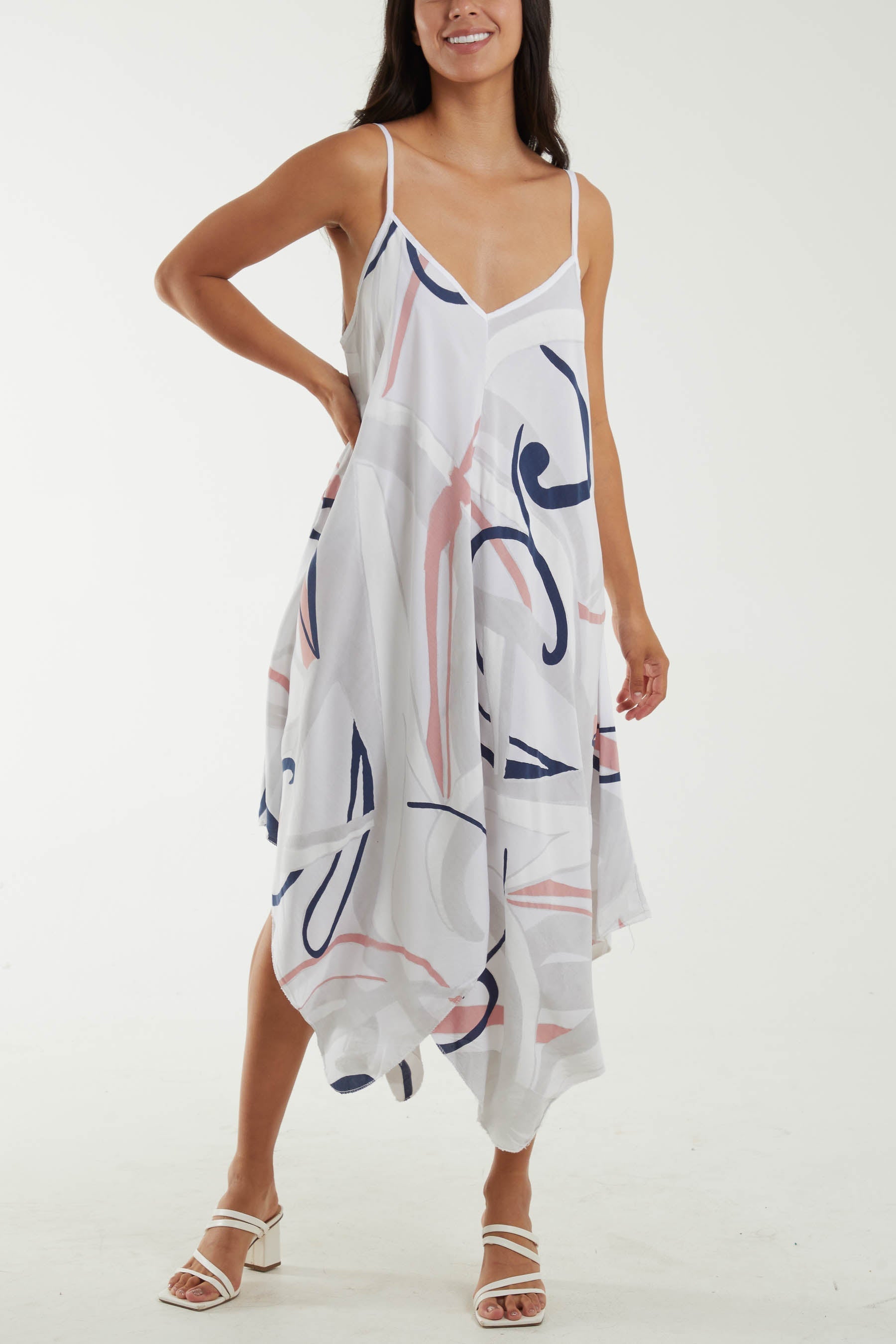 Beige Abstract Cami Hanky Hem Dress For Women ONE SIZE - Dropwear