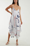 Beige Abstract Cami Hanky Hem Dress For Women ONE SIZE - Dropwear