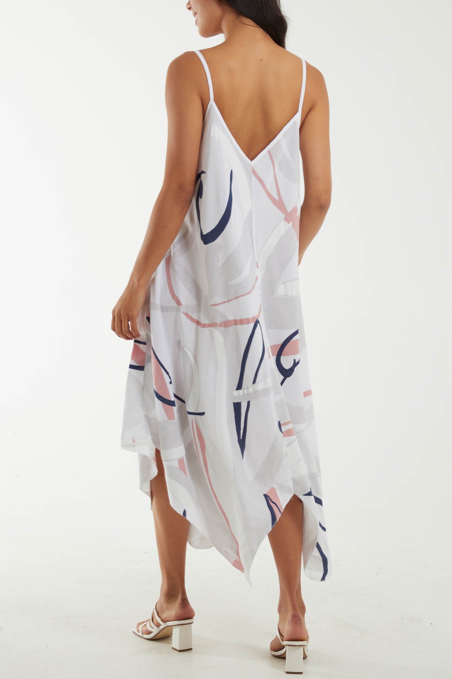 Coral Abstract Cami Hanky Hem Dress For Women ONE SIZE - Dropwear