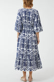 Baroque Floral Shirred Midi Dress For Women  - Dropwear