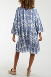 Khaki Tiered Baroque Floral Smock Print Dress For Women ONE SIZE - Dropwear