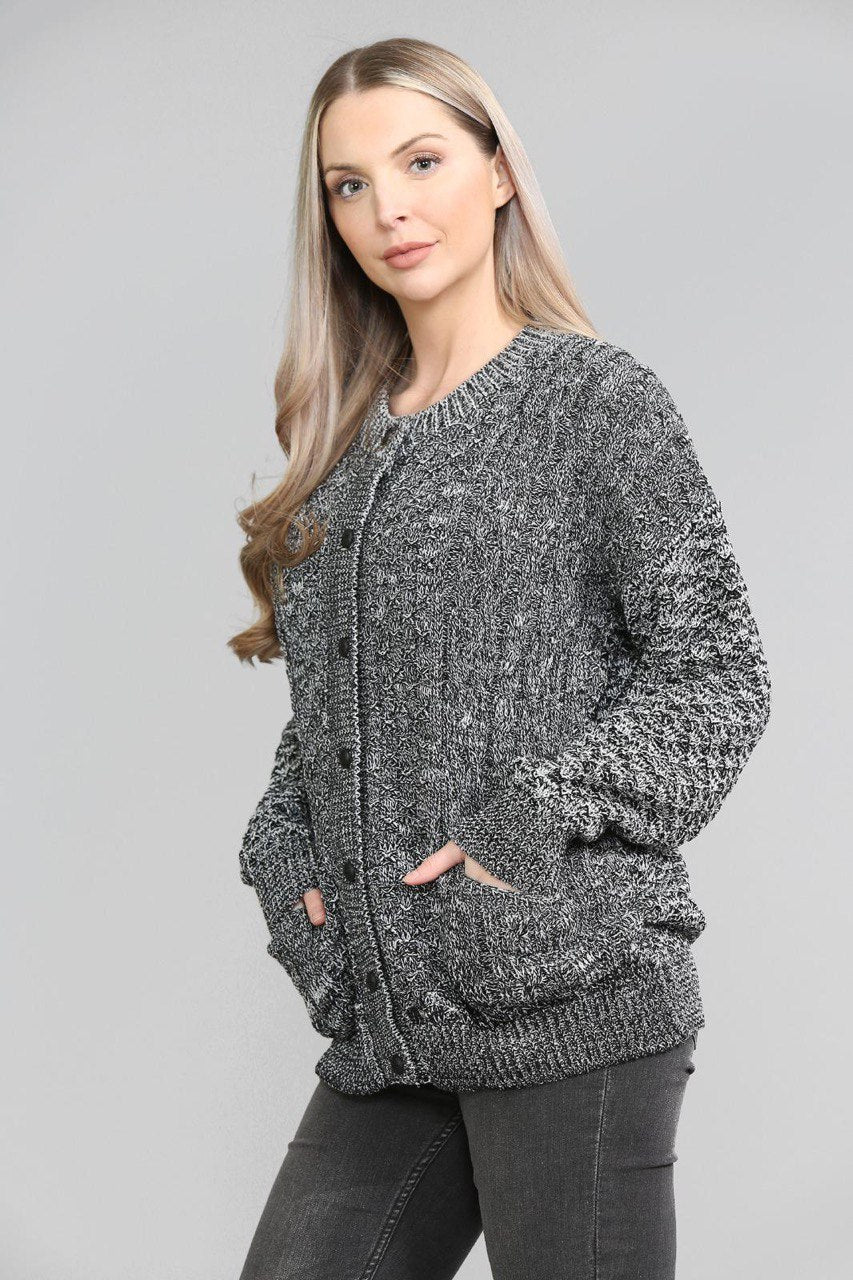 Baby Pink Chunky Cable Knit Long Sleeve Cardigan For Women 12-14 - Dropwear