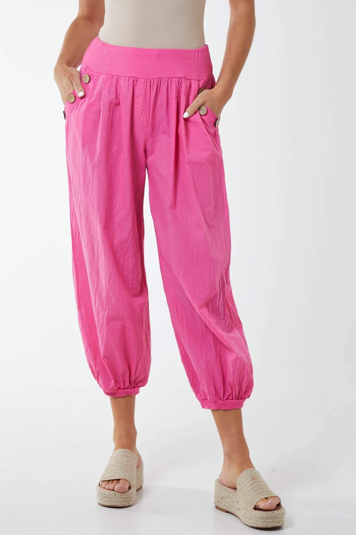 Button Pocket Detail Harem Pants For Women  - Dropwear