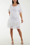 Stone Scoop Neck Tie Lace Tiered Midi Dress For Women ONE SIZE - Dropwear