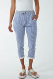 Black Pinstripe Contrast Waist Trousers For Women ONE SIZE - Dropwear
