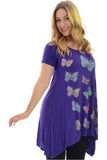 Purple Butterfly Hanky Hem Short Sleeve Top For Women 20 - Dropwear