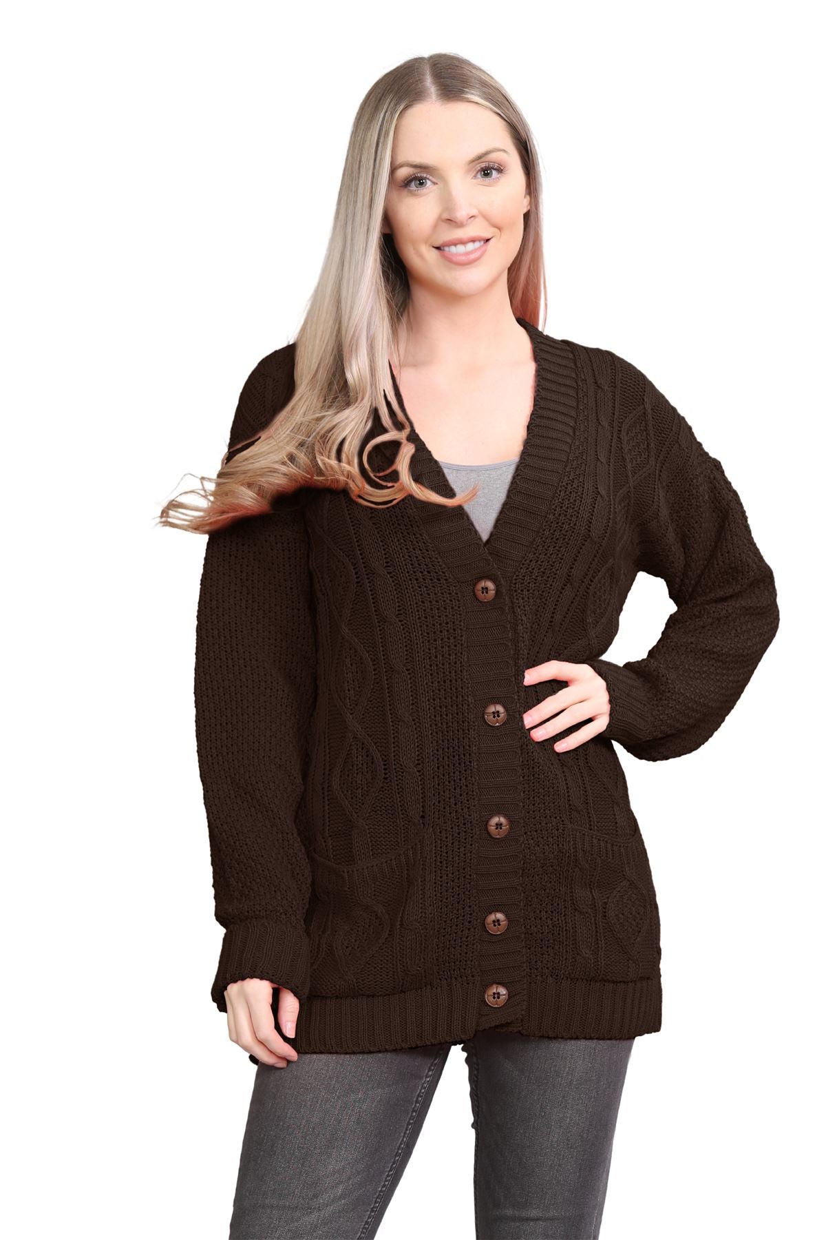 Cable Knitted Button Cardigan For Women  - Dropwear
