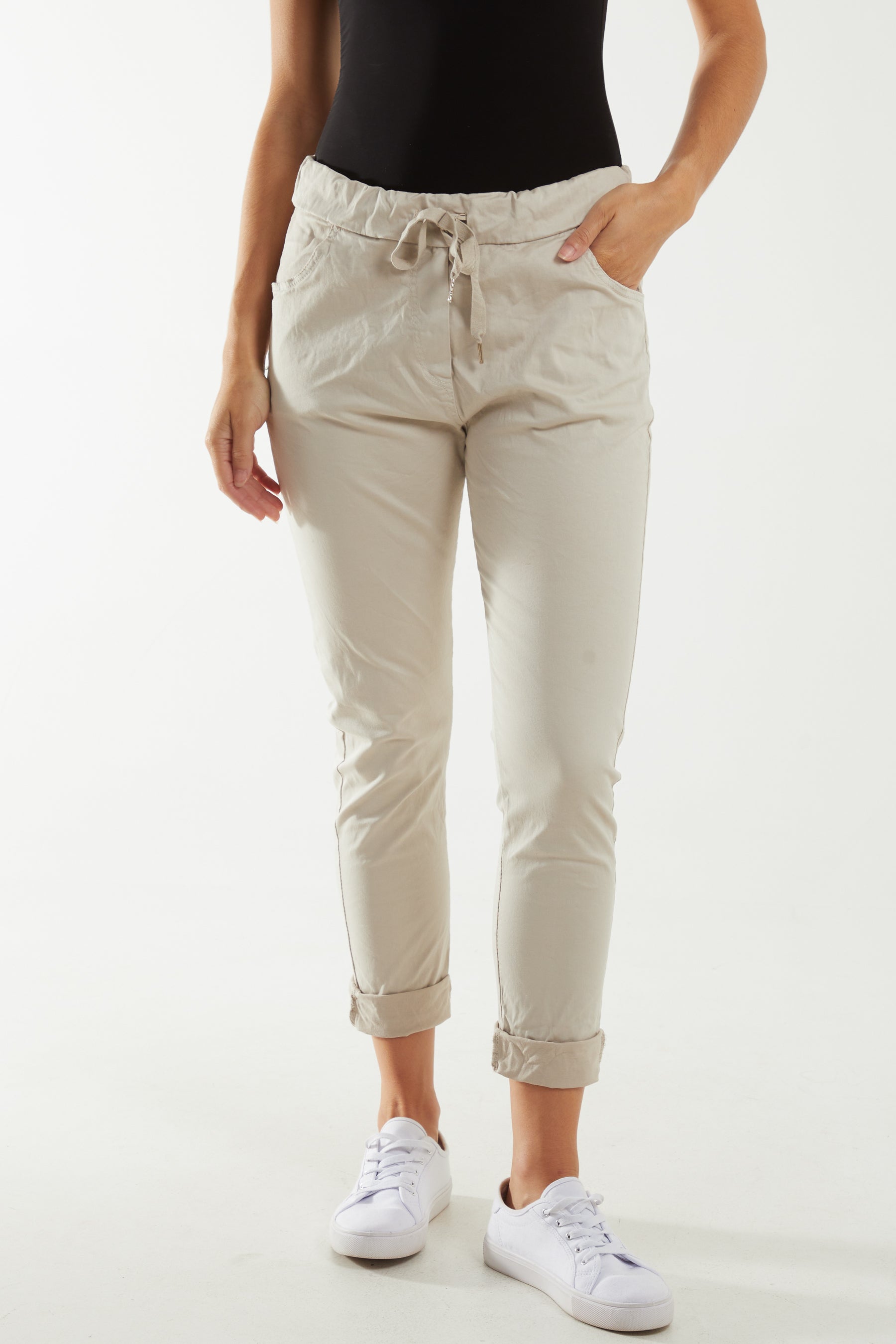 Navy Magic Drawstring Pockets Crushed Trouser For Women ONE SIZE - Dropwear
