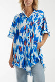 Beige Abstract Tie Dye Frill Hem Plisse Shirt For Women ONE SIZE - Dropwear