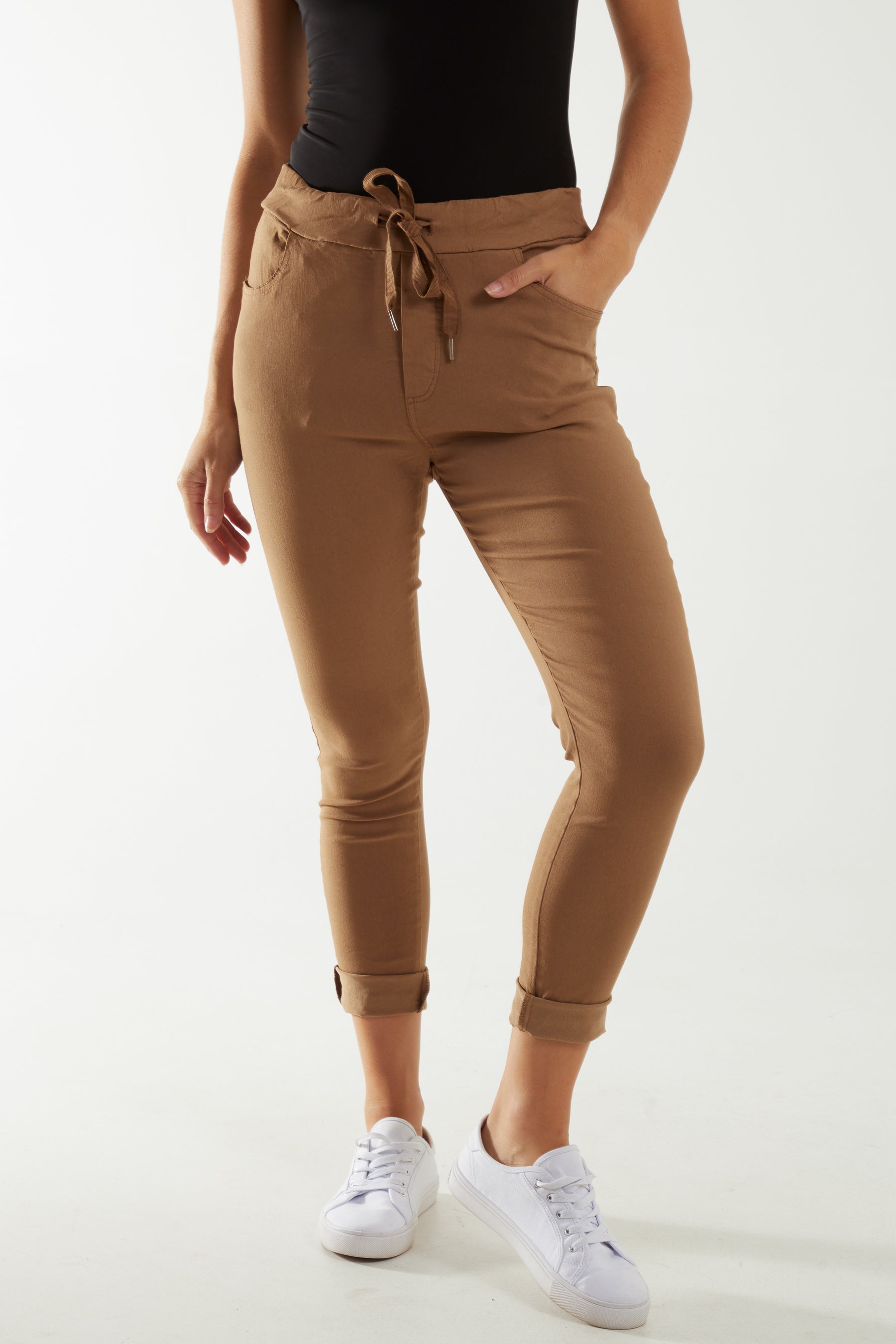 Magic Drawstring Pockets Crushed Trouser For Women  - Dropwear