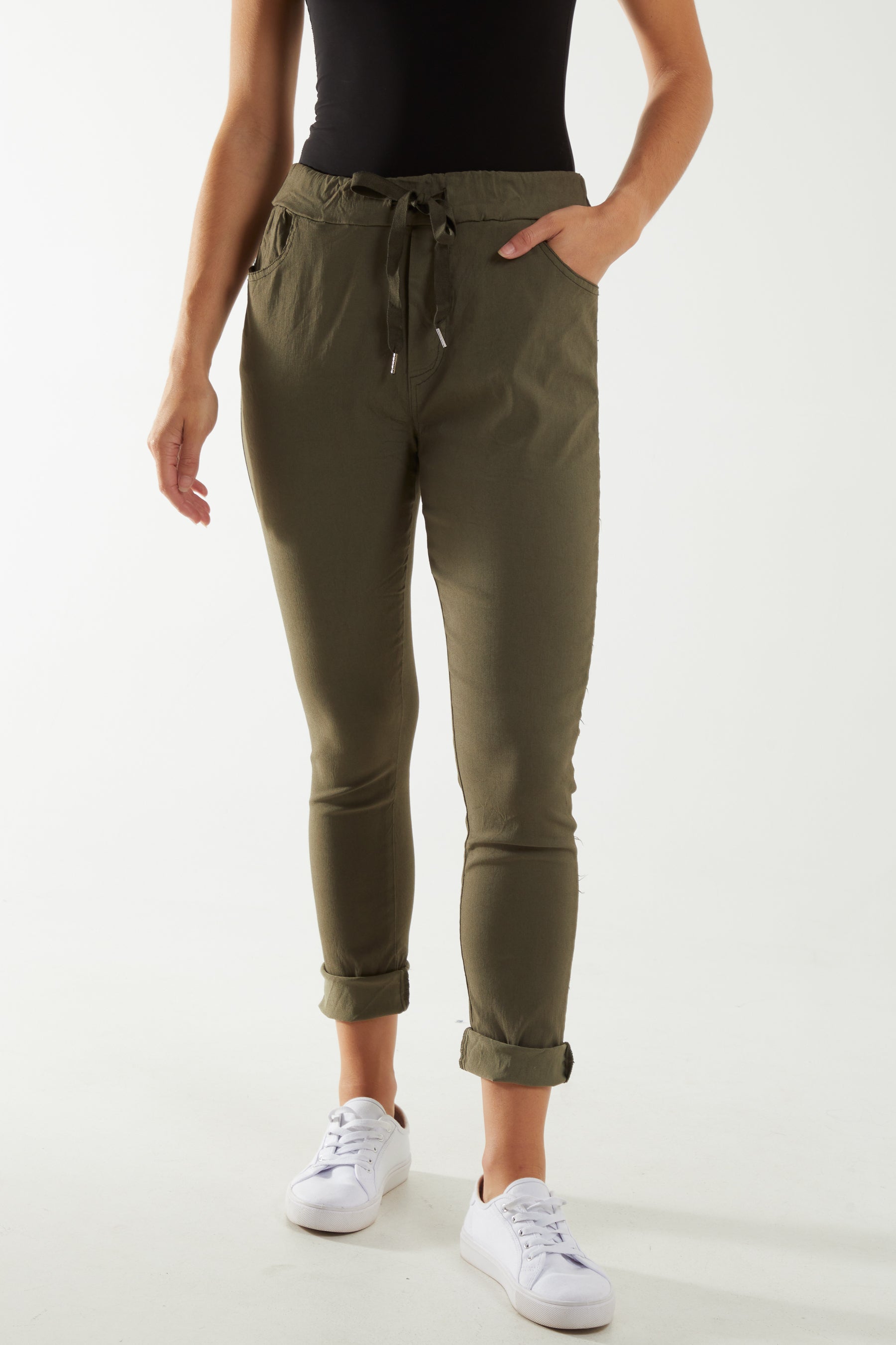 Magic Drawstring Pockets Crushed Trouser For Women  - Dropwear