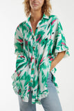 Jade Abstract Tie Dye Frill Hem Plisse Shirt For Women ONE SIZE - Dropwear