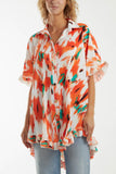 Abstract Tie Dye Frill Hem Plisse Shirt For Women  - Dropwear