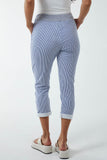 Navy Pinstripe Contrast Waist Trousers For Women ONE SIZE - Dropwear