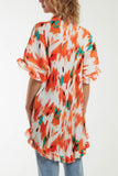 Abstract Tie Dye Frill Hem Plisse Shirt For Women  - Dropwear
