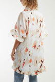 Abstract Tie Dye Frill Hem Plisse Shirt For Women  - Dropwear