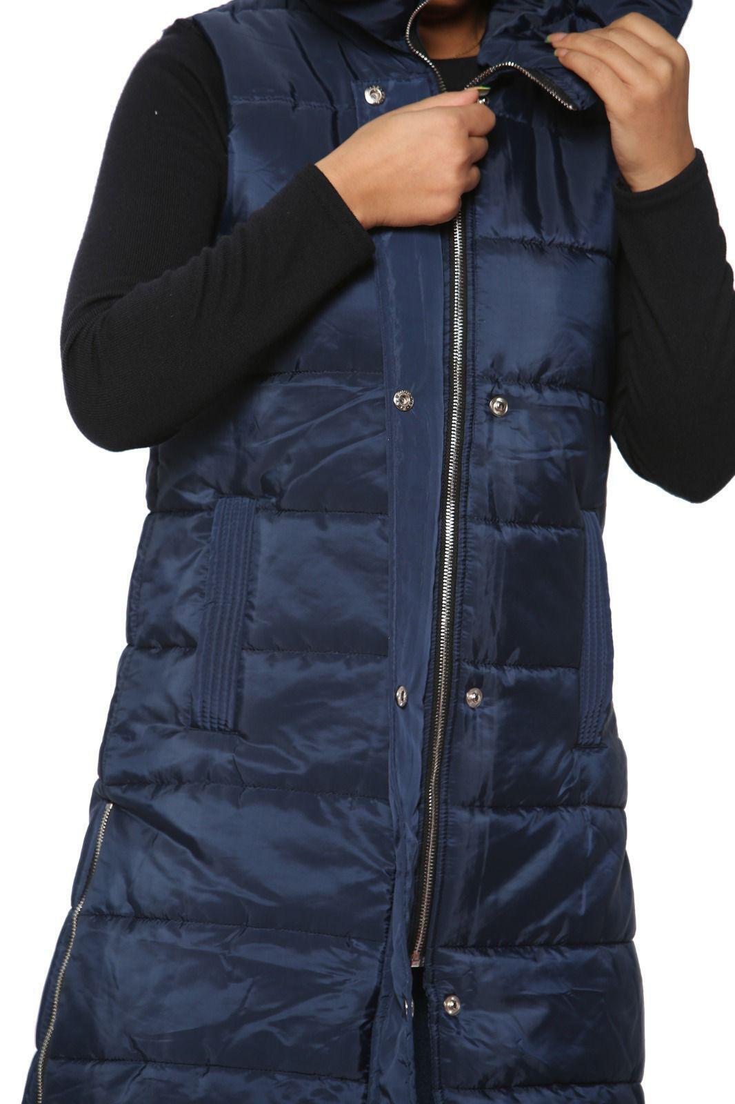 Beige Long Line Hooded Puffer Gilet Jacket Zip Up For Women XL - Dropwear