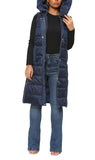 Beige Long Line Hooded Puffer Gilet Jacket Zip Up For Women L - Dropwear