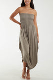 Shirred Top Asymmetric Hem Strapless Jumpsuit For Women  - Dropwear
