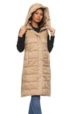 Beige Long Line Hooded Puffer Gilet Jacket Zip Up For Women M - Dropwear