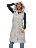Black Long Line Hooded Puffer Gilet Jacket Zip Up For Women L - Dropwear