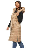 Black Long Line Hooded Puffer Gilet Jacket Zip Up For Women M - Dropwear