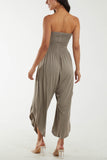 Shirred Top Asymmetric Hem Strapless Jumpsuit For Women  - Dropwear
