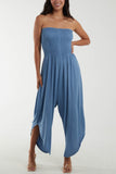 Black Shirred Top Asymmetric Hem Strapless Jumpsuit For Women ONE SIZE - Dropwear